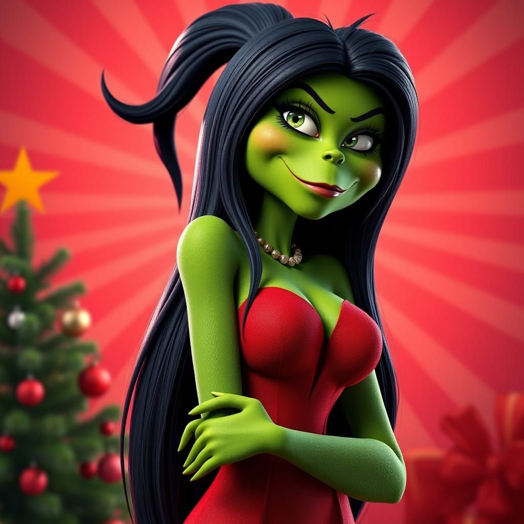Sexy Female Grinch in Vibrant Christmas Wonderland