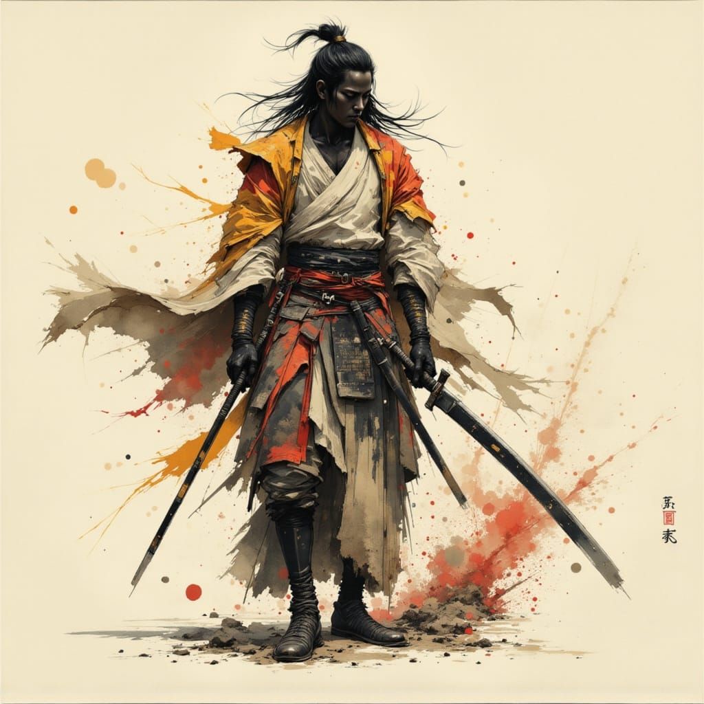 Wandering Ronin Samurai in Vintage Japanese Ink Style