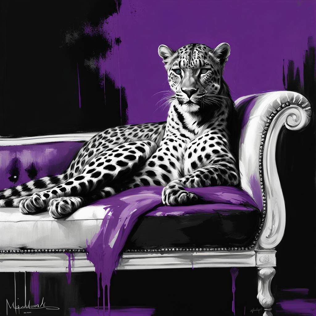 Leopard Lounging in Neoclassical Graffiti Style