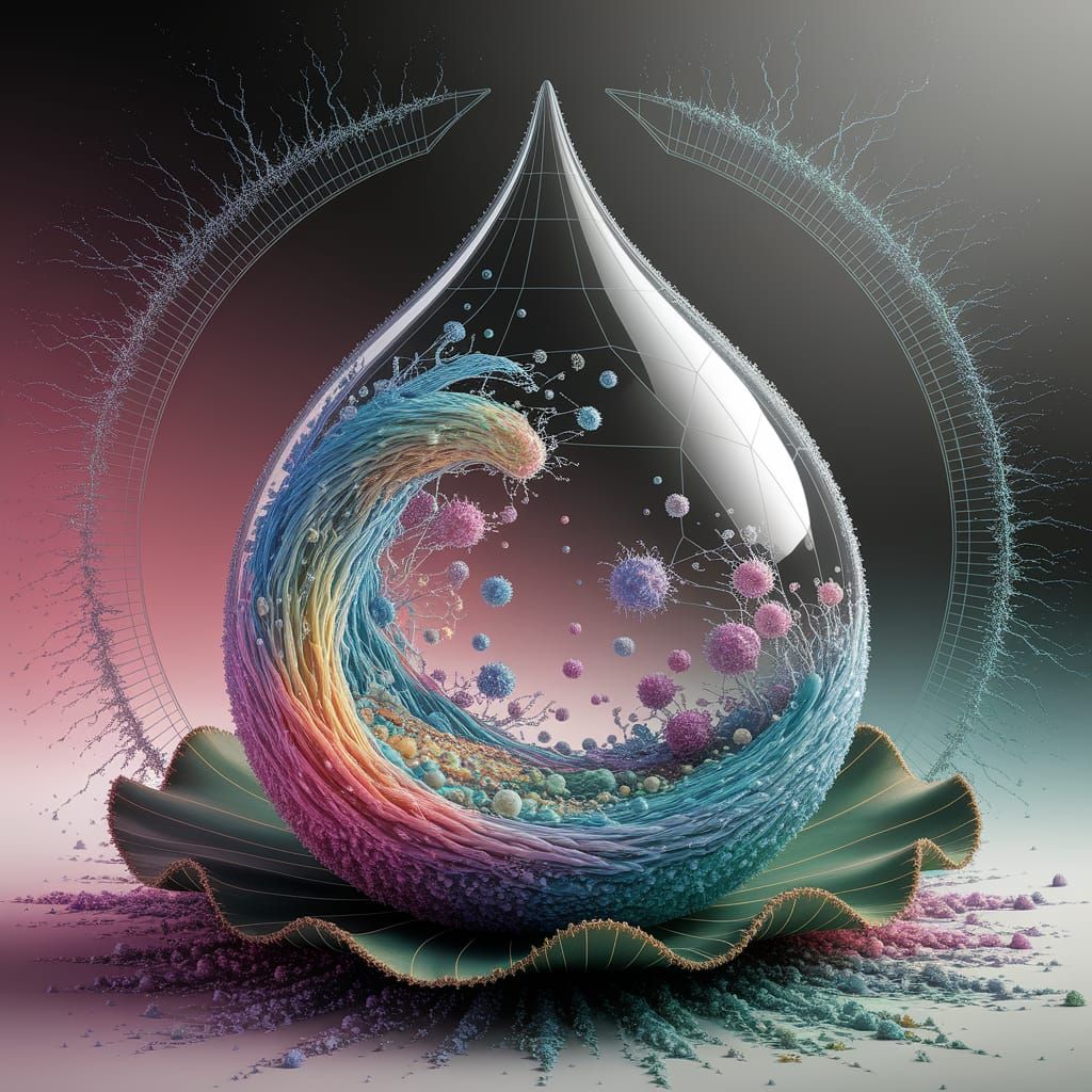 Surreal Pastel Waterworld in Cel-Shaded Ink Drawing