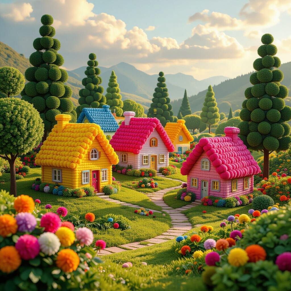Pom Pom Village in a Digital Matte Painting Style