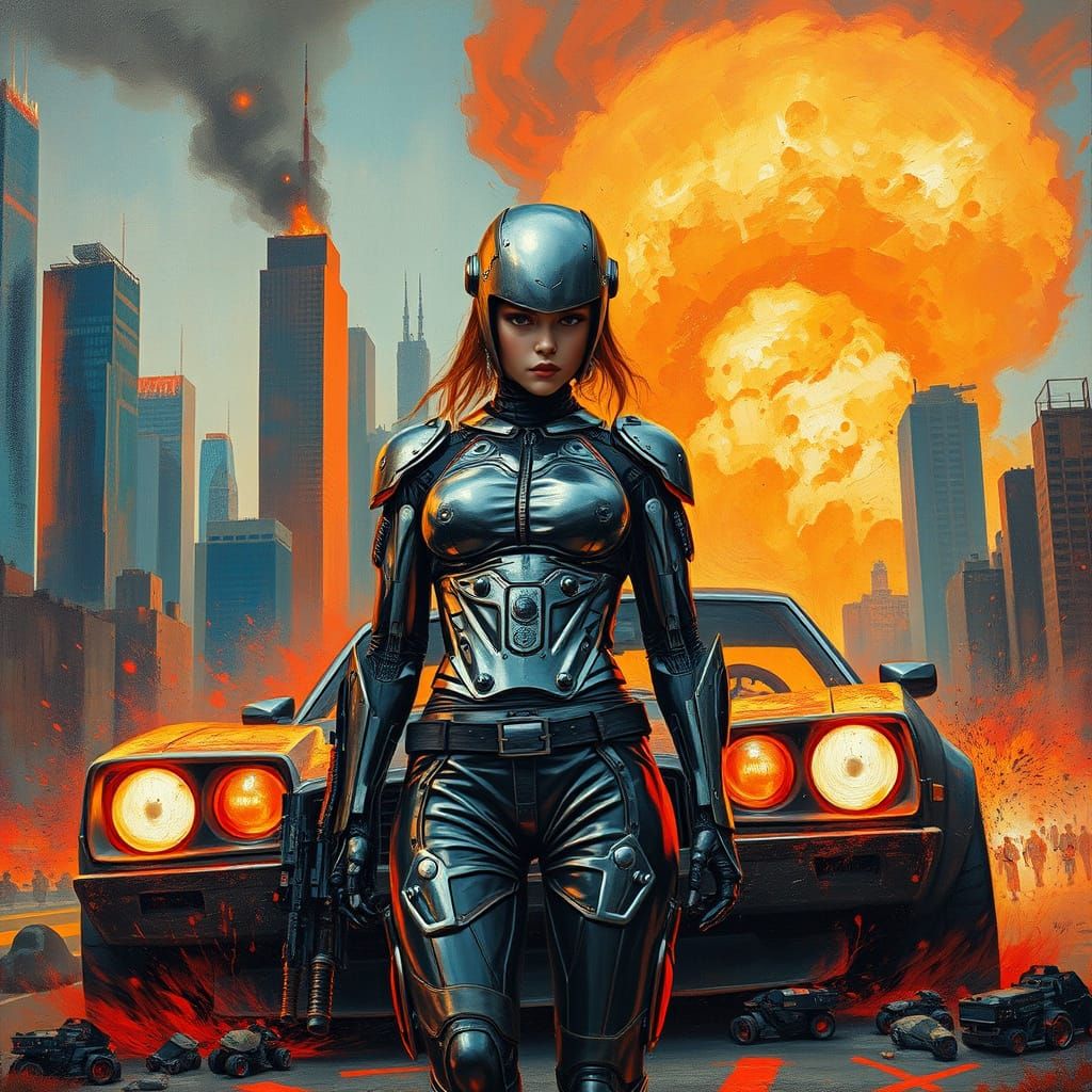 Cyborg Girl in Futuristic Post-Apocalyptic Landscape
