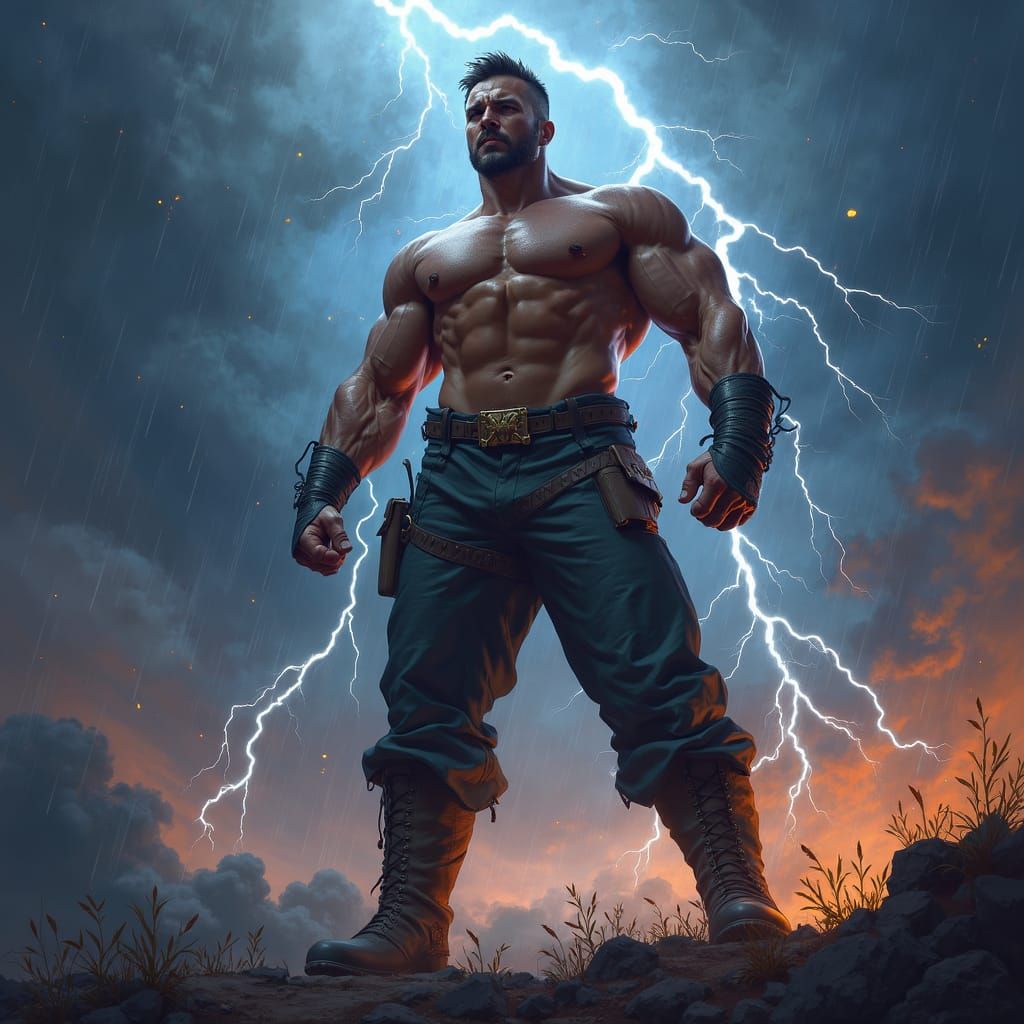 Defiant Man in Storm, Hyperdetailed Digital Art