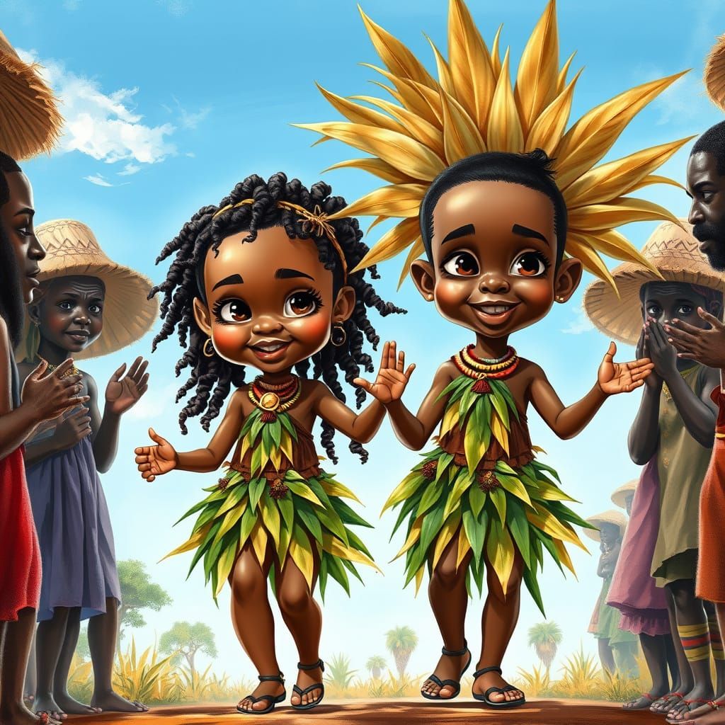 Vibrant African Village Scene in Glossy Prisma Art