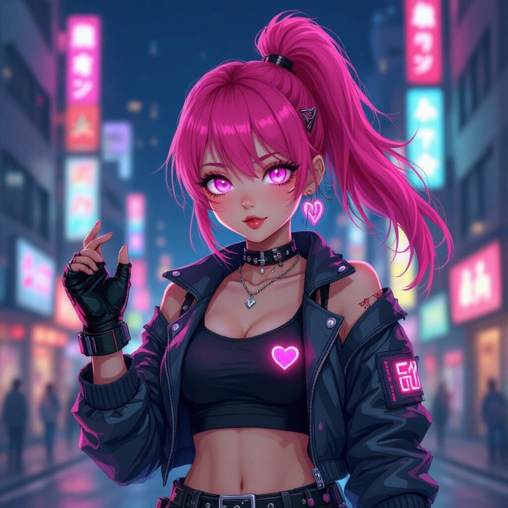 Cyberpunk Anime Girl with Neon Pink Hair