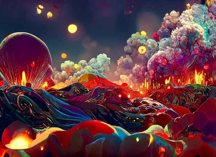 Volcanic Eruption in Stained Glass Style