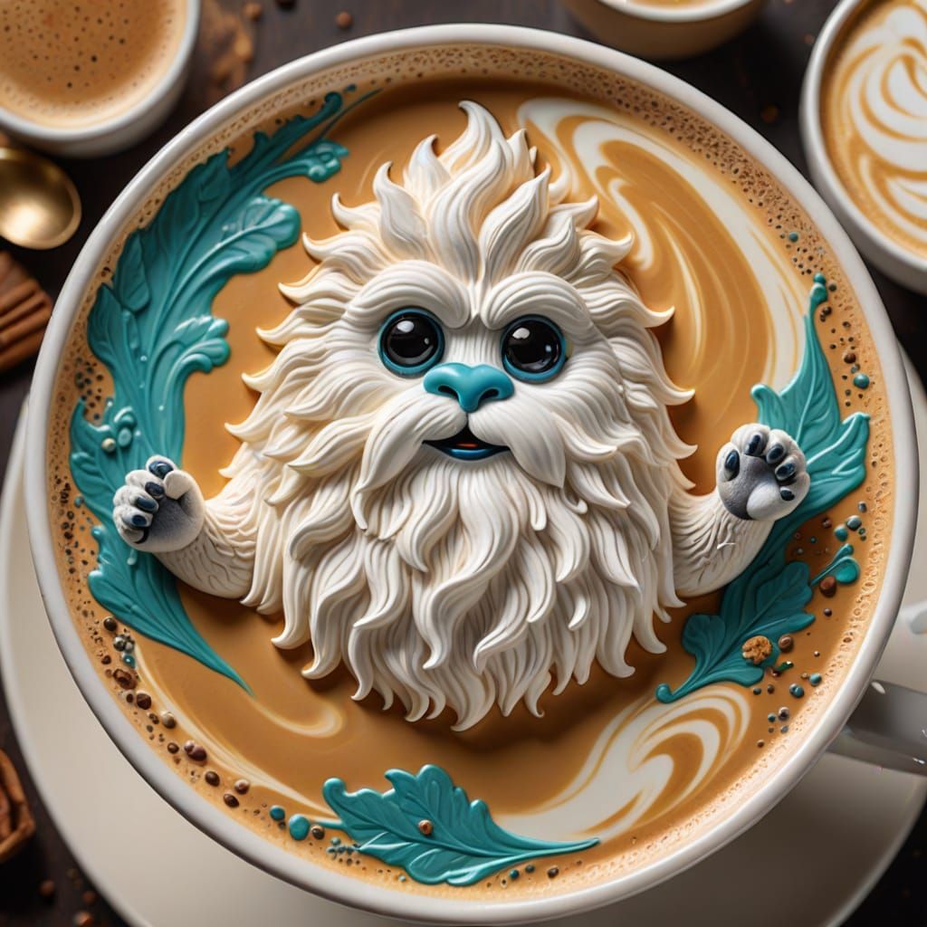 Latte Art: 3D Milk Foam Yeti Digital Art