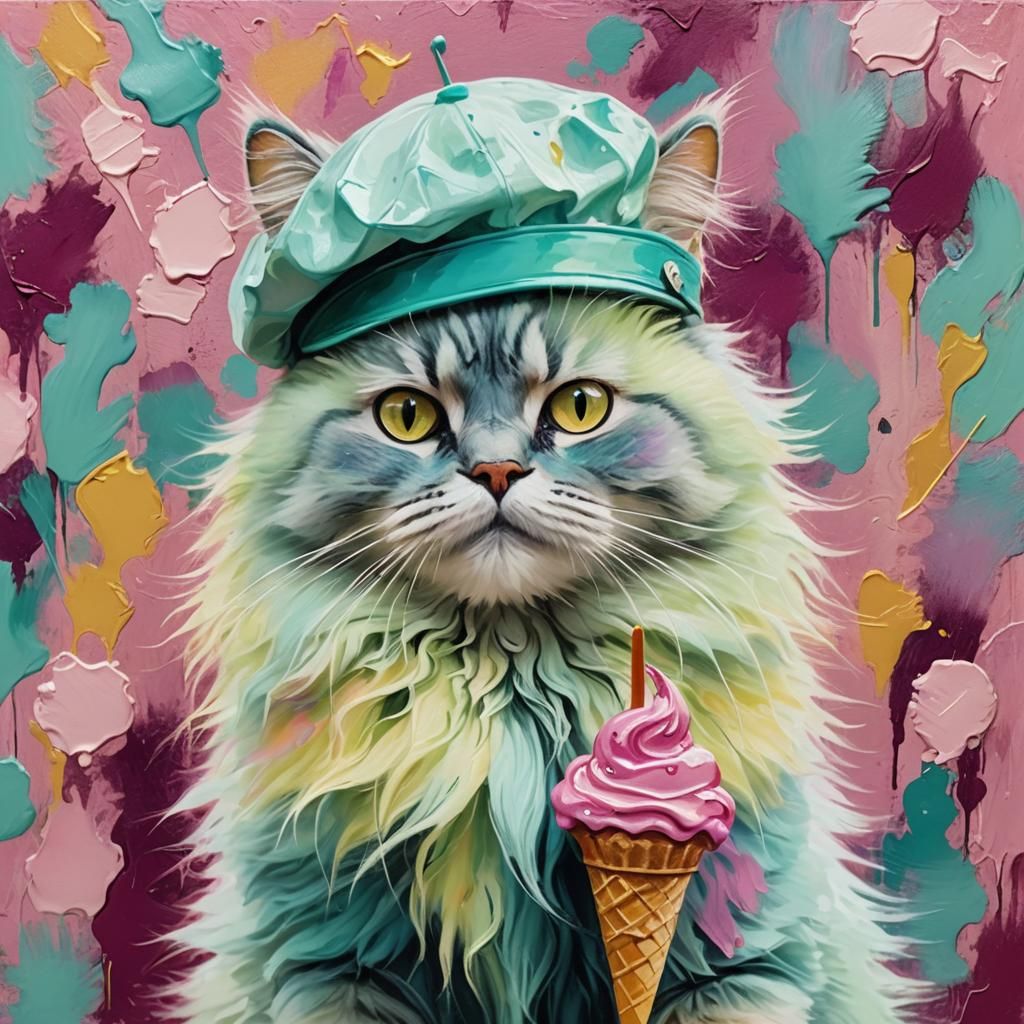 Mint Cat in Beret: Fauvist Dreamscape