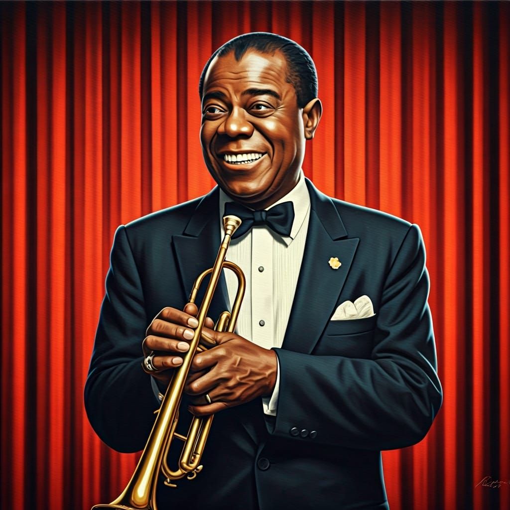 Louis Armstrong Portrait in Realistic Oil Painting Style
