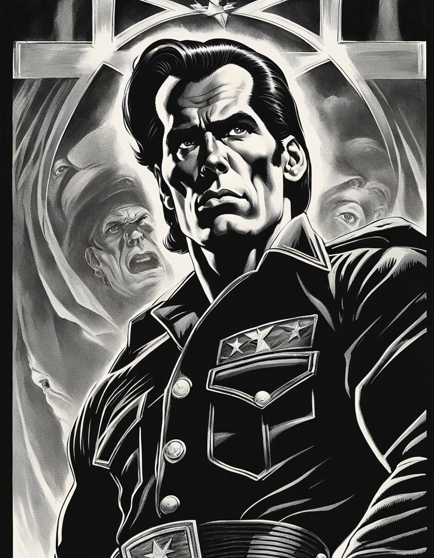 Intense Veteran Portrait in Horror Movie Style