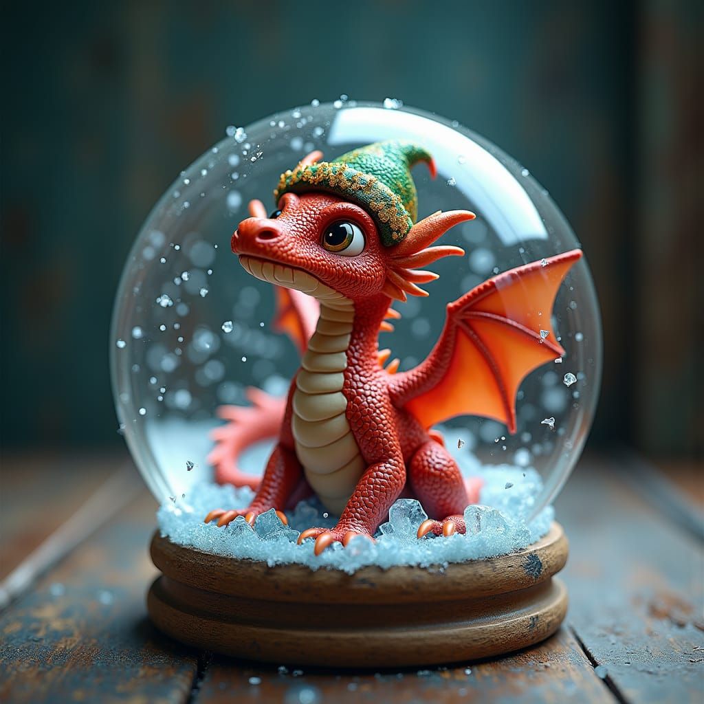 Red Dragon in Snow Globe: Matte Painting