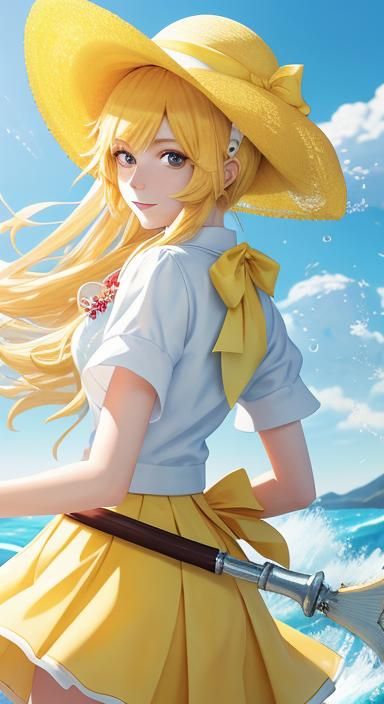 Anime Girl Sailing into Summer in White Hat
