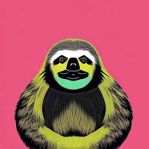 Pop Art Sloth Portrait in Geometric Bauhaus Style