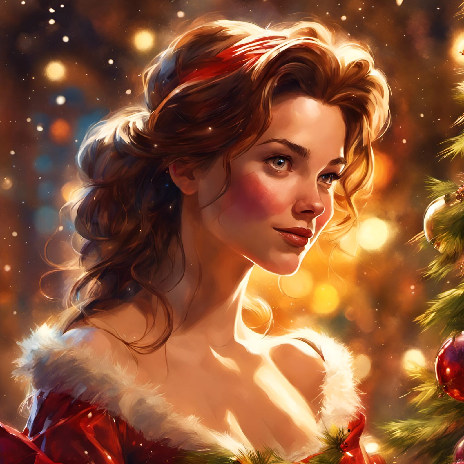 Belle as Christmas Princess: Digital Illustration