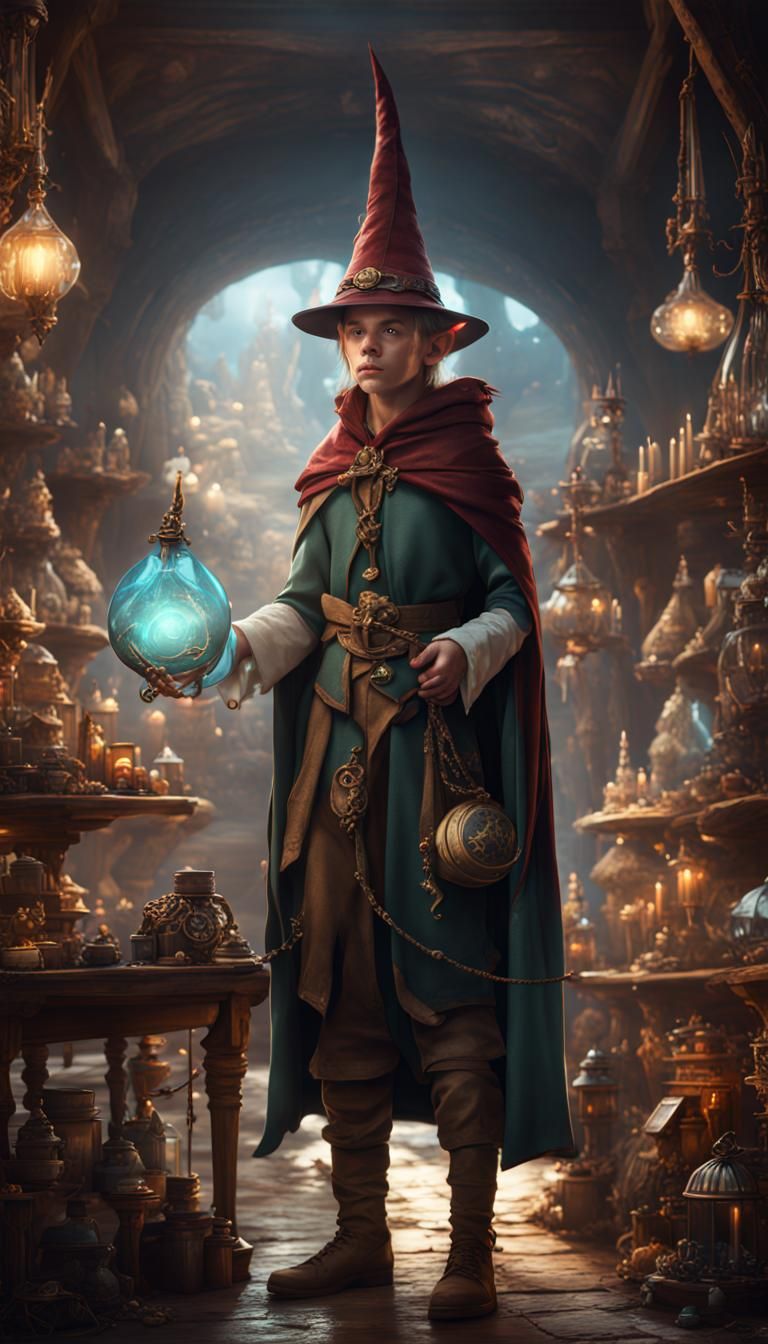 Elf Wizard with Enchanted Trinkets, Digital Art
