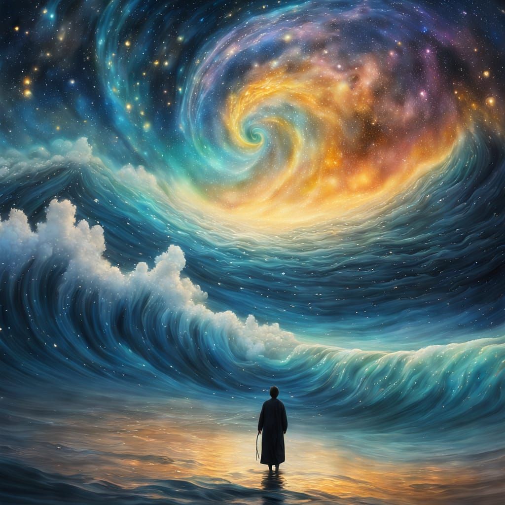 Majestic Celestial Being Above Cosmic Ocean in Vibrant Oil P...
