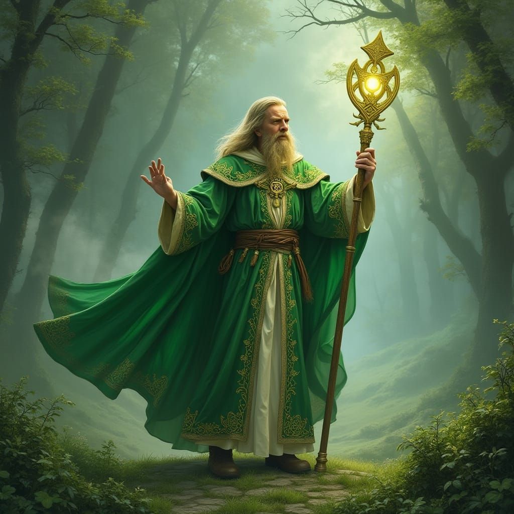 Saint Patrick in Celtic Landscape with Ethereal Light