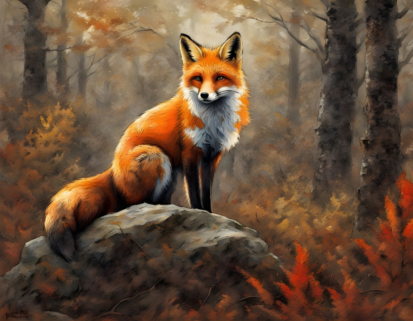 Surreal Autumn Fox in Impressionist Style
