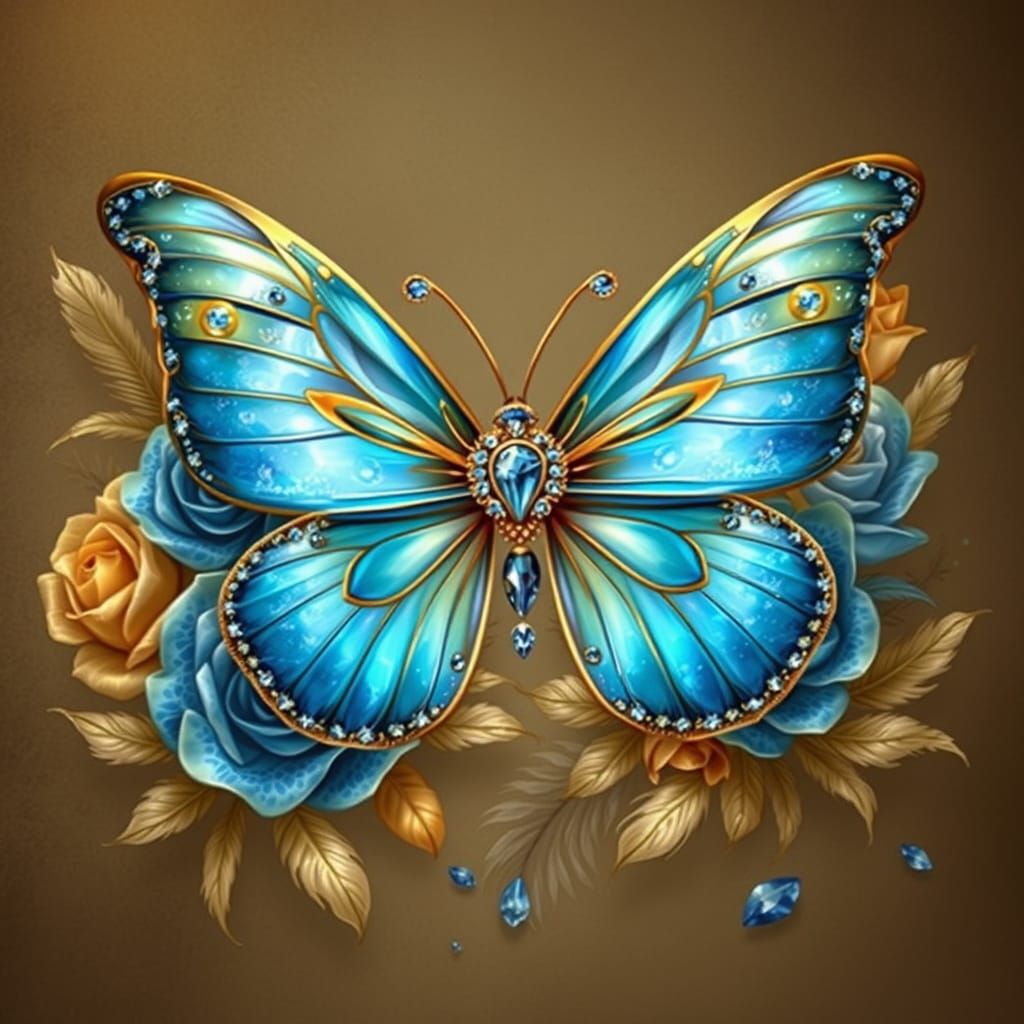 Regal Iridescent Butterfly Adorned with Diamonds and Gemston...