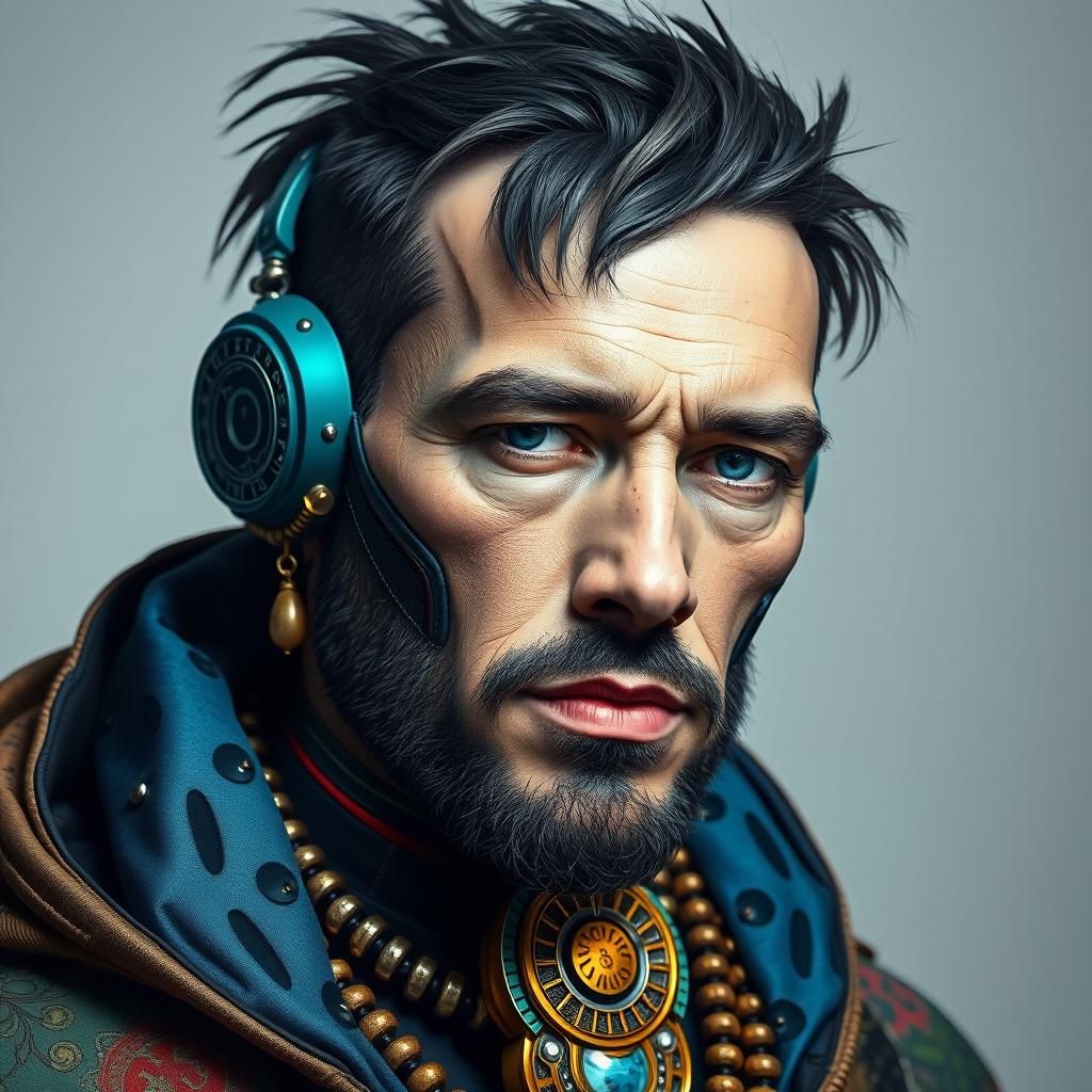 Cyborg Man Portrait in Hyperrealistic Style