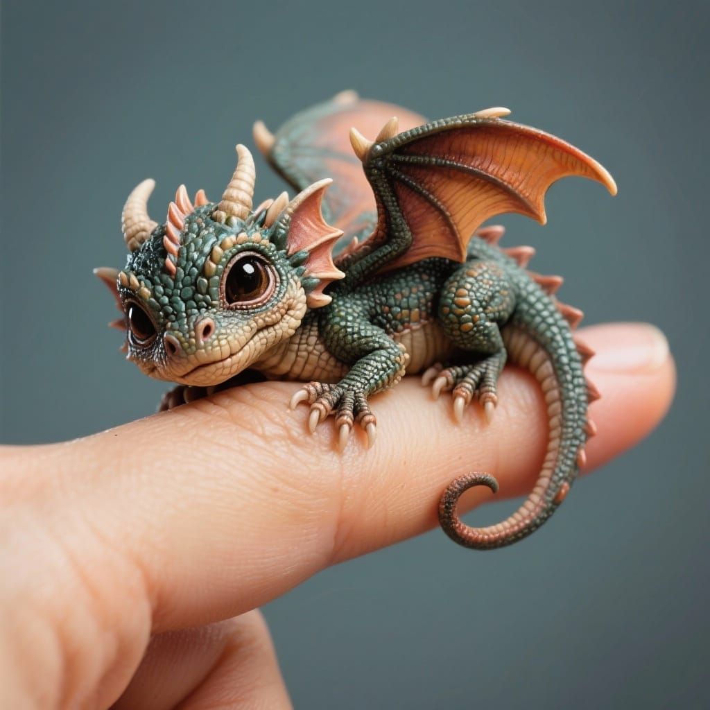 Hyperrealistic Dragon Baby Perched on a Finger