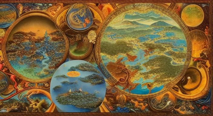 Fantasy Realms on Ancient Maps: Detailed Fairytale Illustrat...