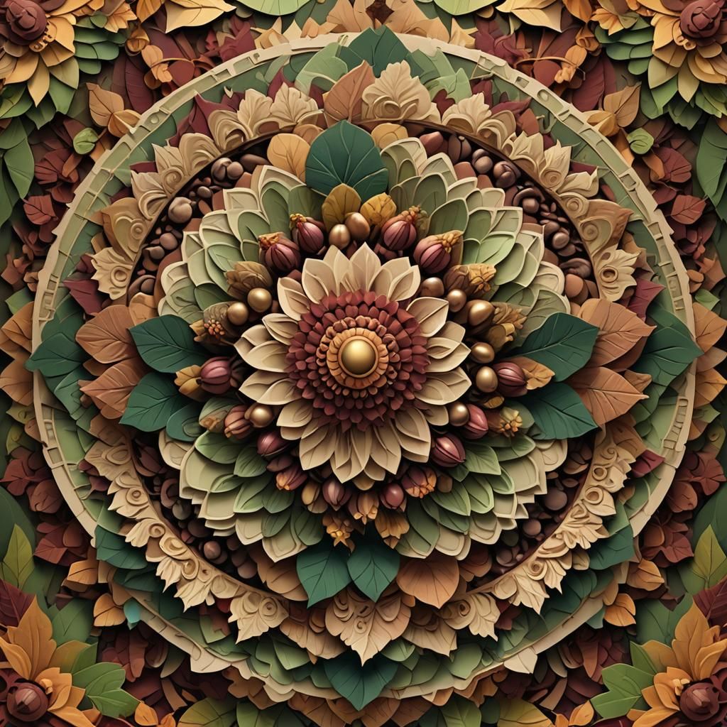 Fall Mandala in Layered Paper Collage 3D Art