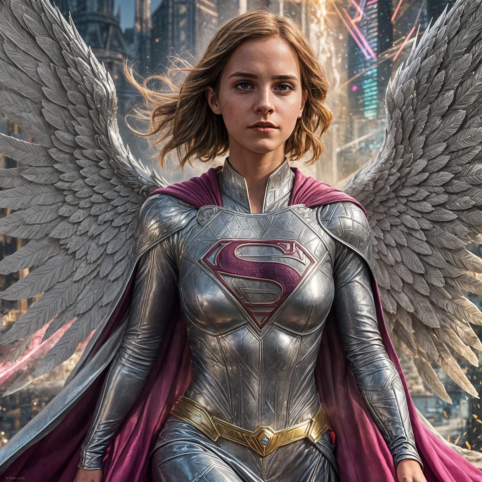 Supergirl with Angel Wings Flying Over Paris