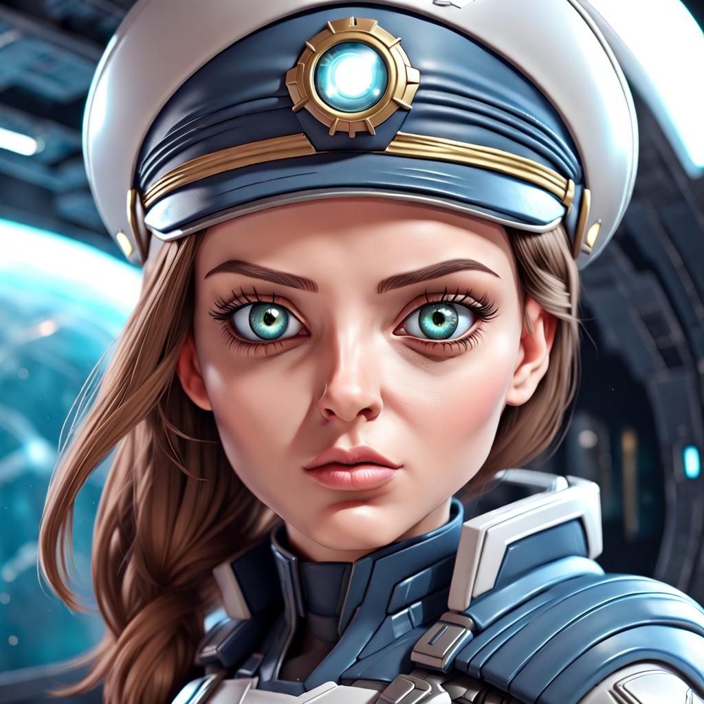 Cartoon Style Sci-Fi Captain with Realistic Eyes
