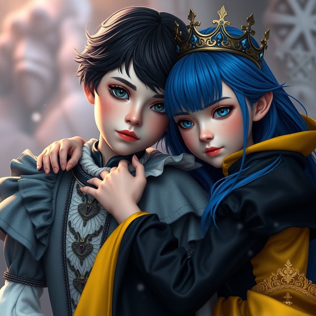 Two Young Queens in Vibrant Fantasy Attire