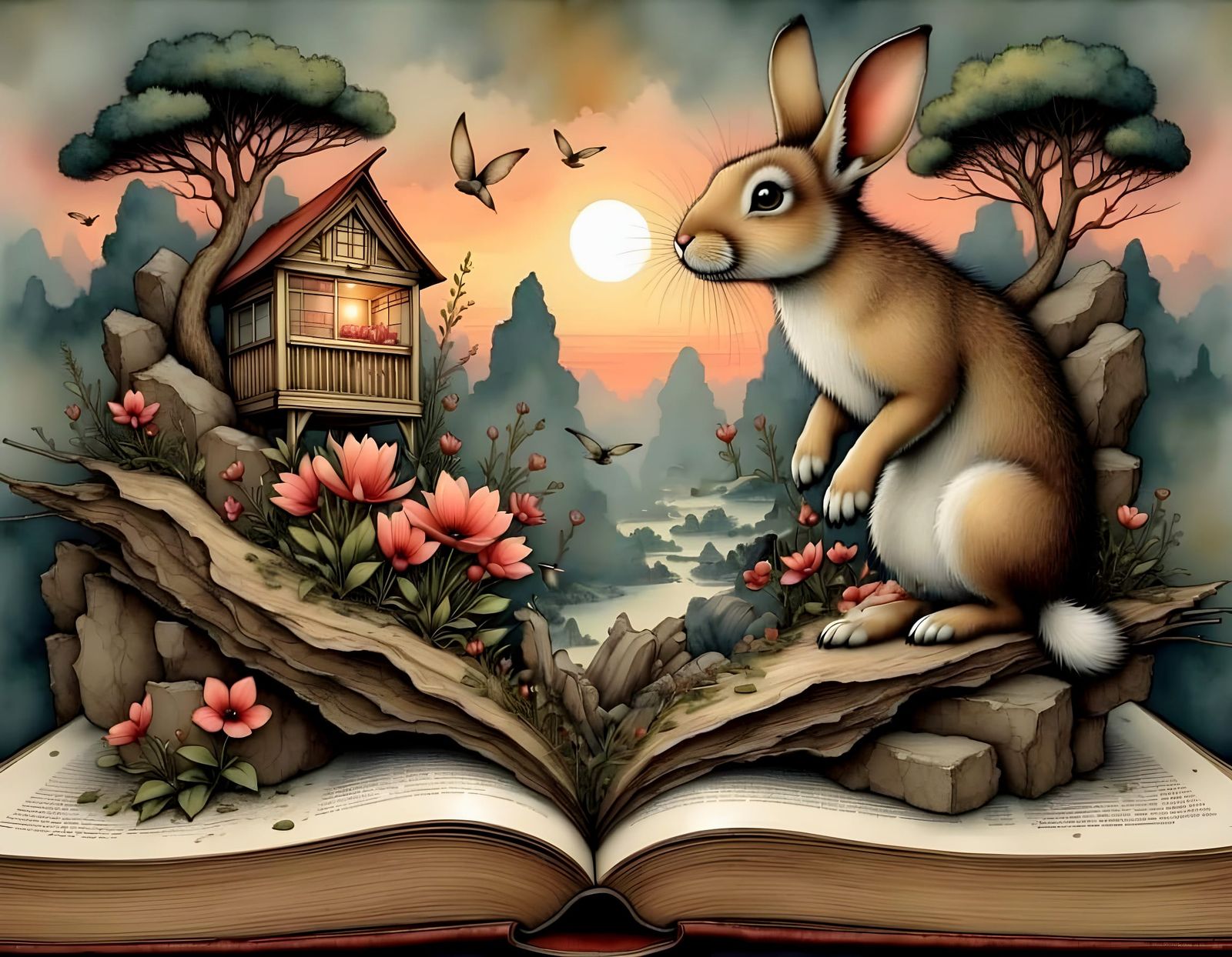 Chinese Rabbit in Pop-Up Book Style