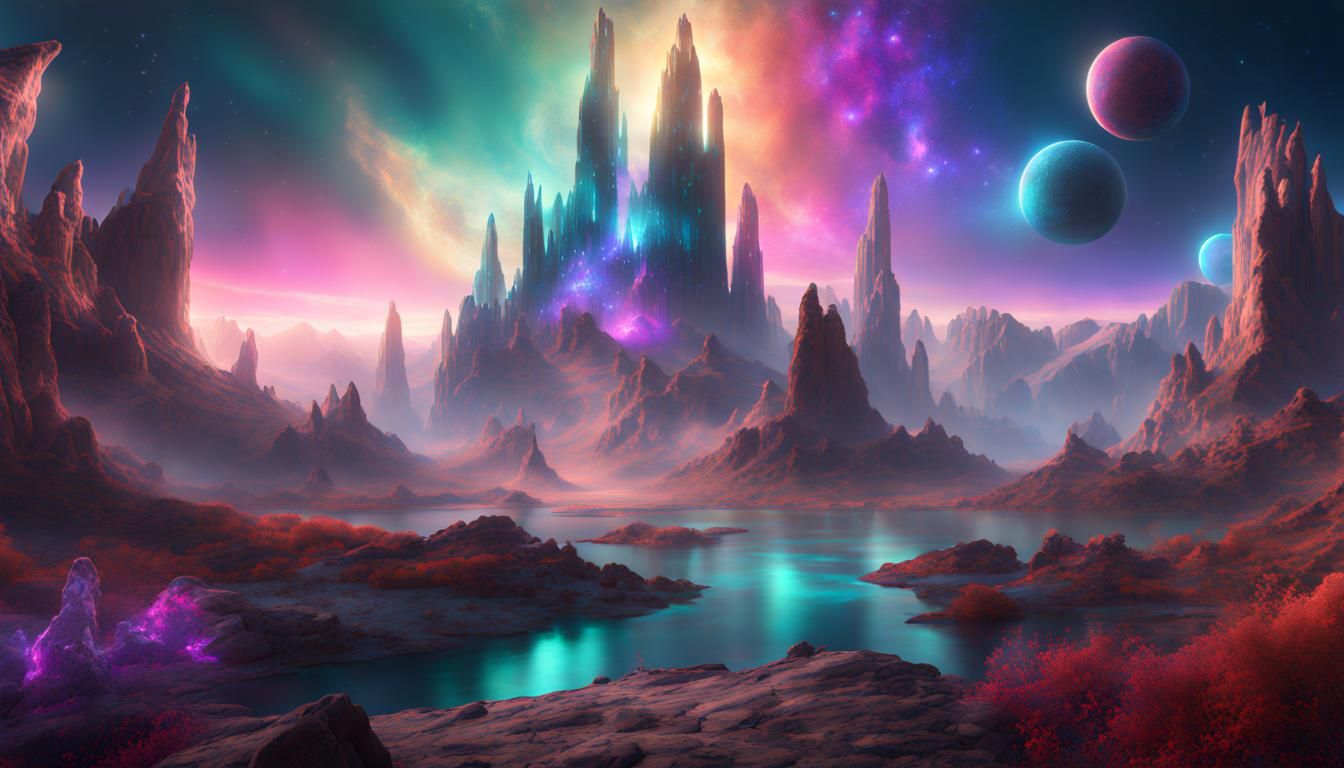 Gemstone-Filled Galactic Fantasy Art in Deep Color