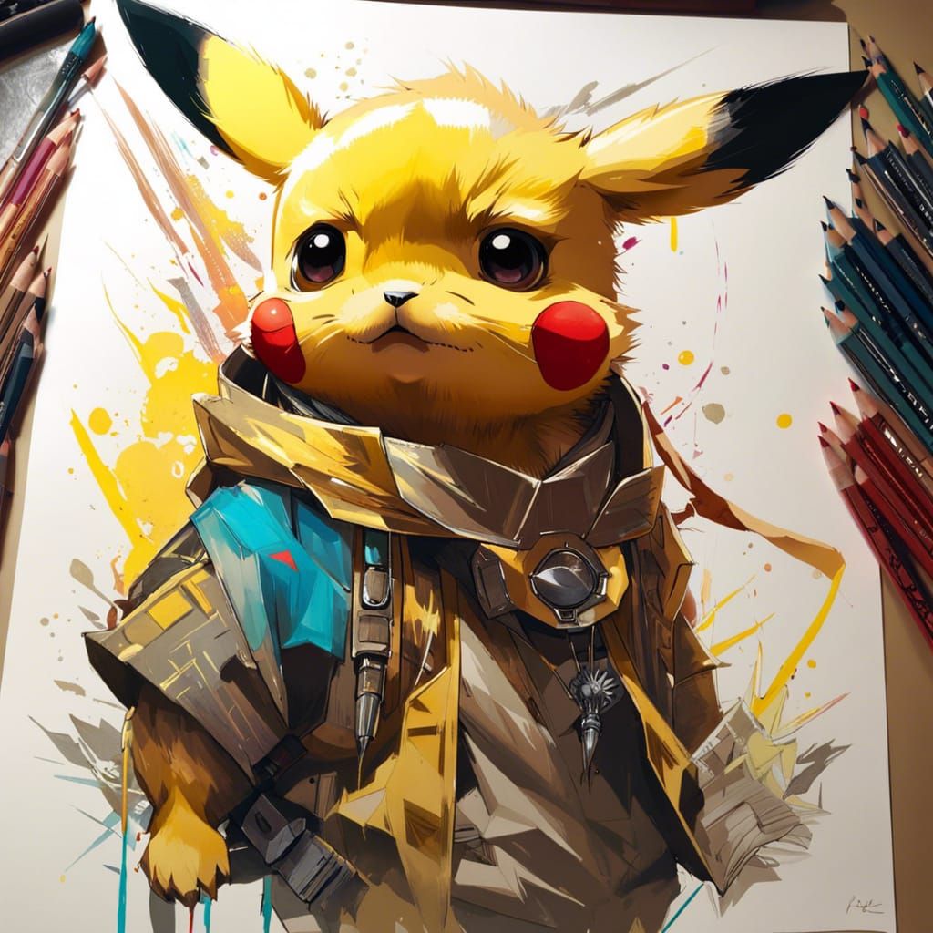 Jedi Pikachu Anime Sketch in Vivid Colors