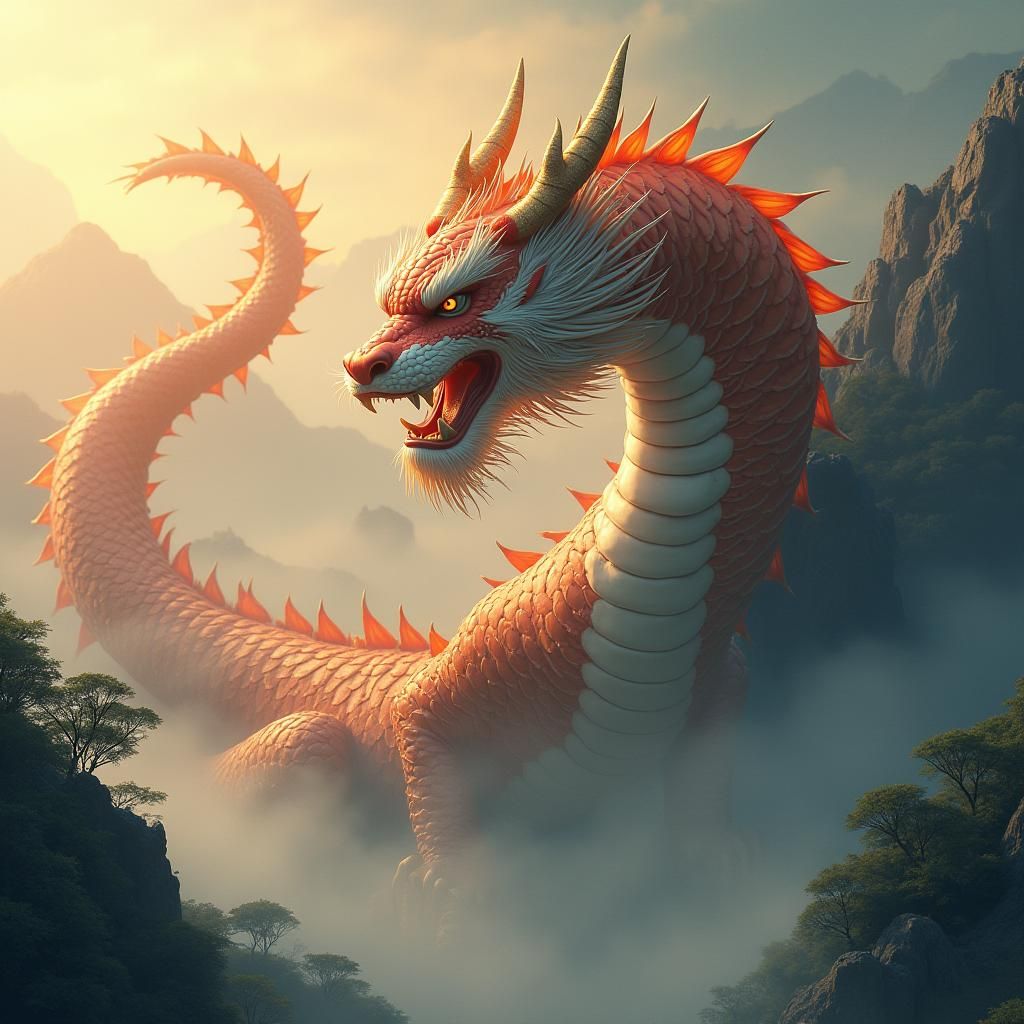 Mystical Dragon-Tiger Serpent in a Matte Painting