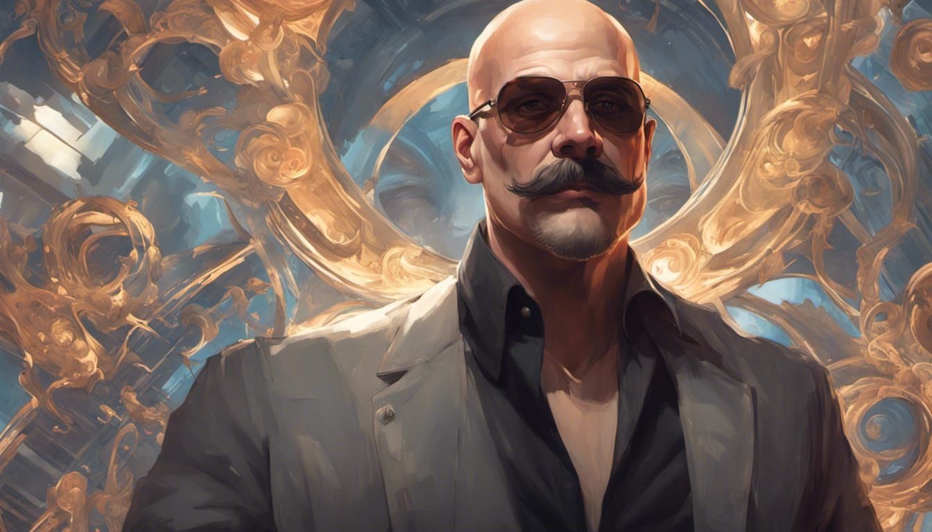 Detailed Portrait of Bald Man with Aviator Glasses