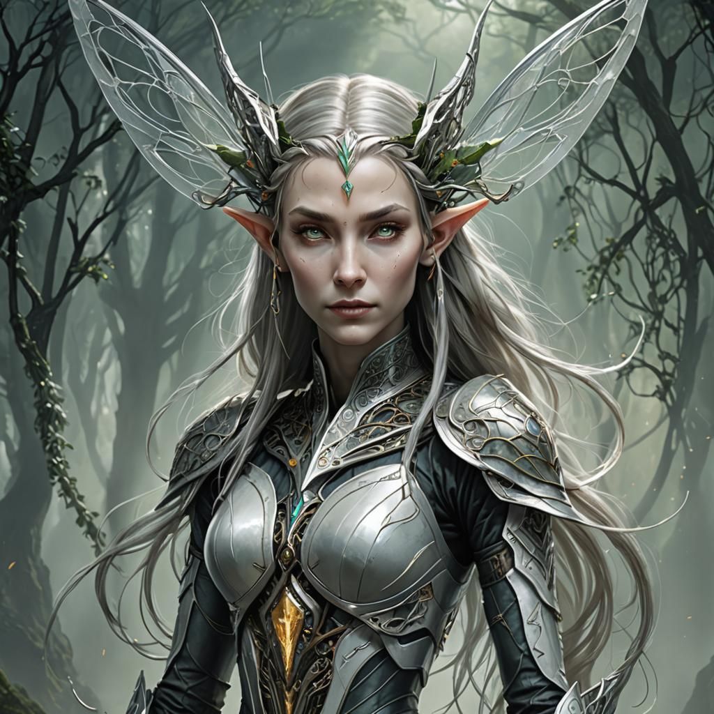 Cybernetic Elven Queen in Futuristic Style