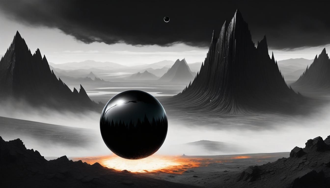 Mysterious Obsidian Orb Levitating Above Hellscape
