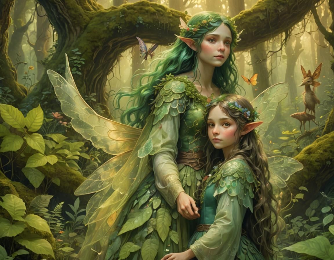 Enchanting Forest Scene with Giant Troll and Fairy