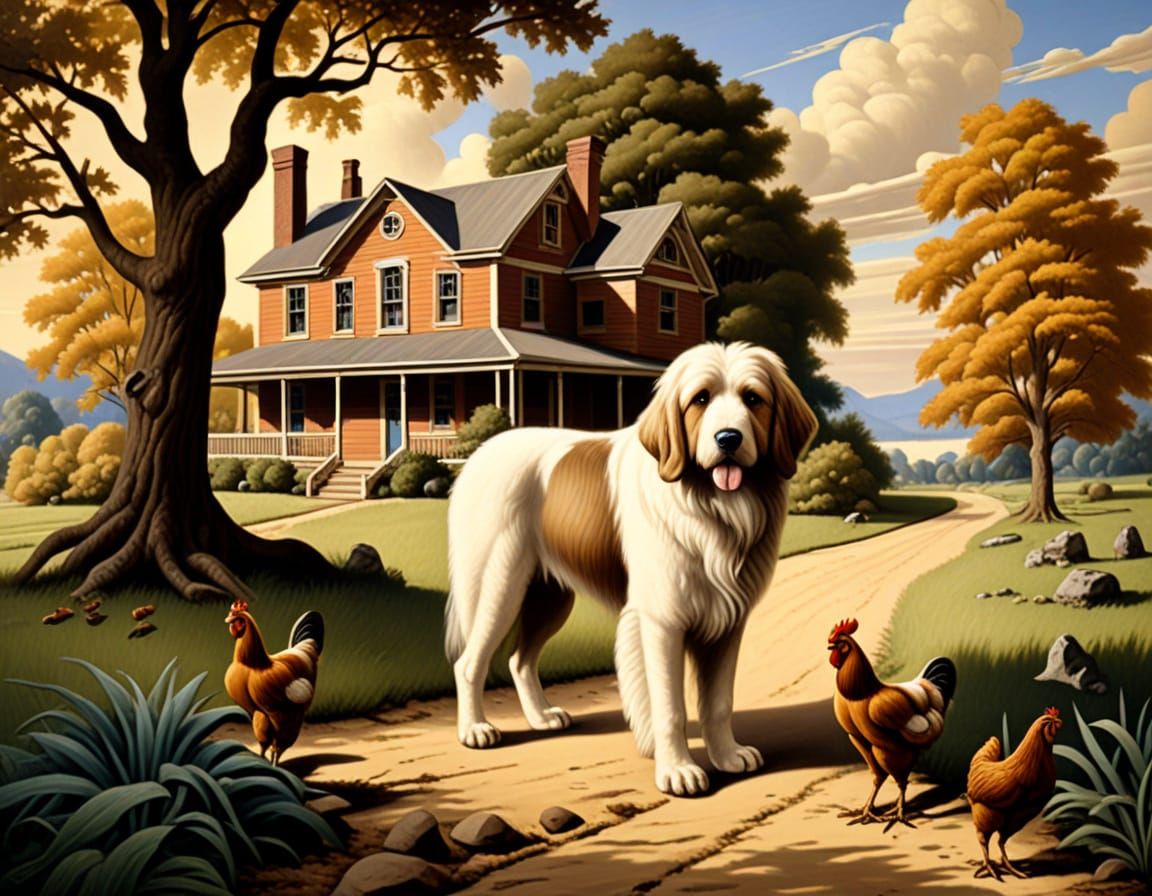 Rustic Rural Scene in Oil Painting Style