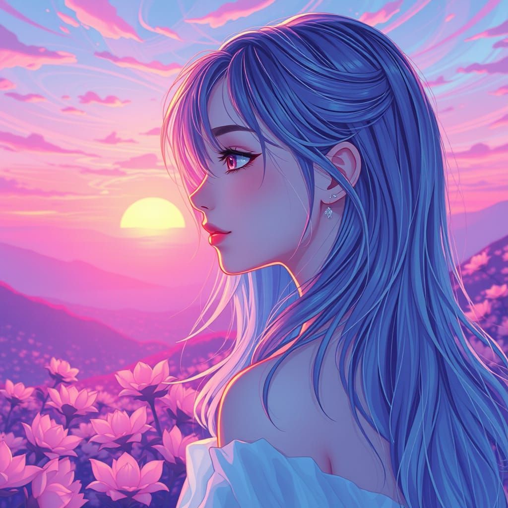 Ethereal Lofi Girl in Vibrant Neon Dreamscape