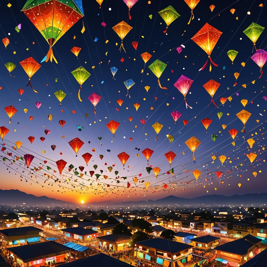 Makar Sankranti: Illuminated Kites Dance in Twilight Sky