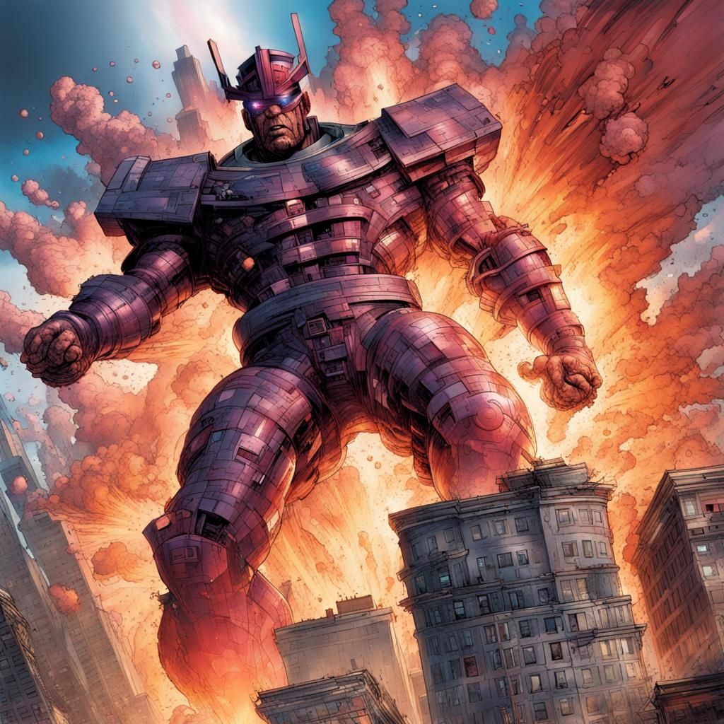 Galactus Attacks City in Jim Lee Comic Style
