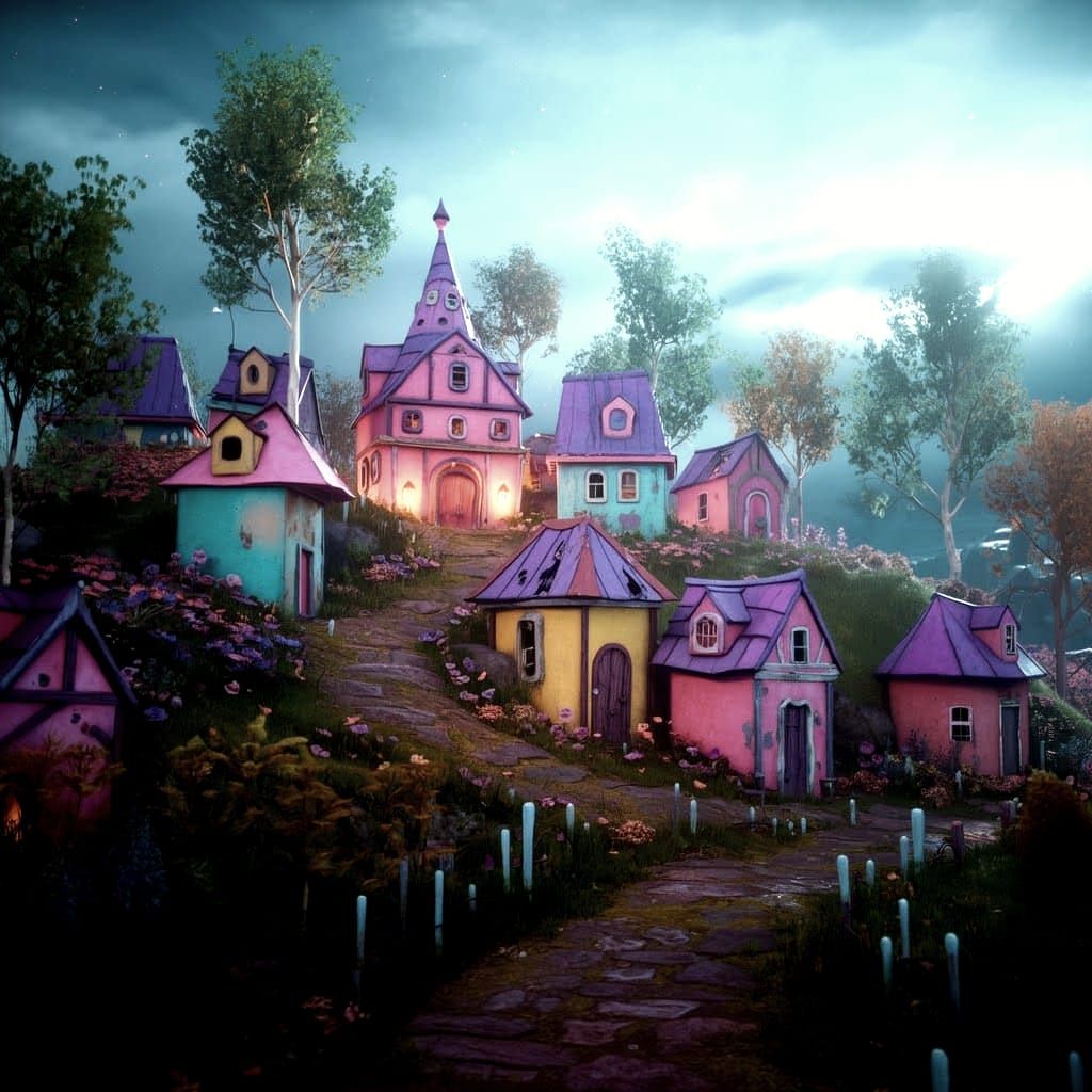 Houses Under Moonlight: A Detailed Matte Painting