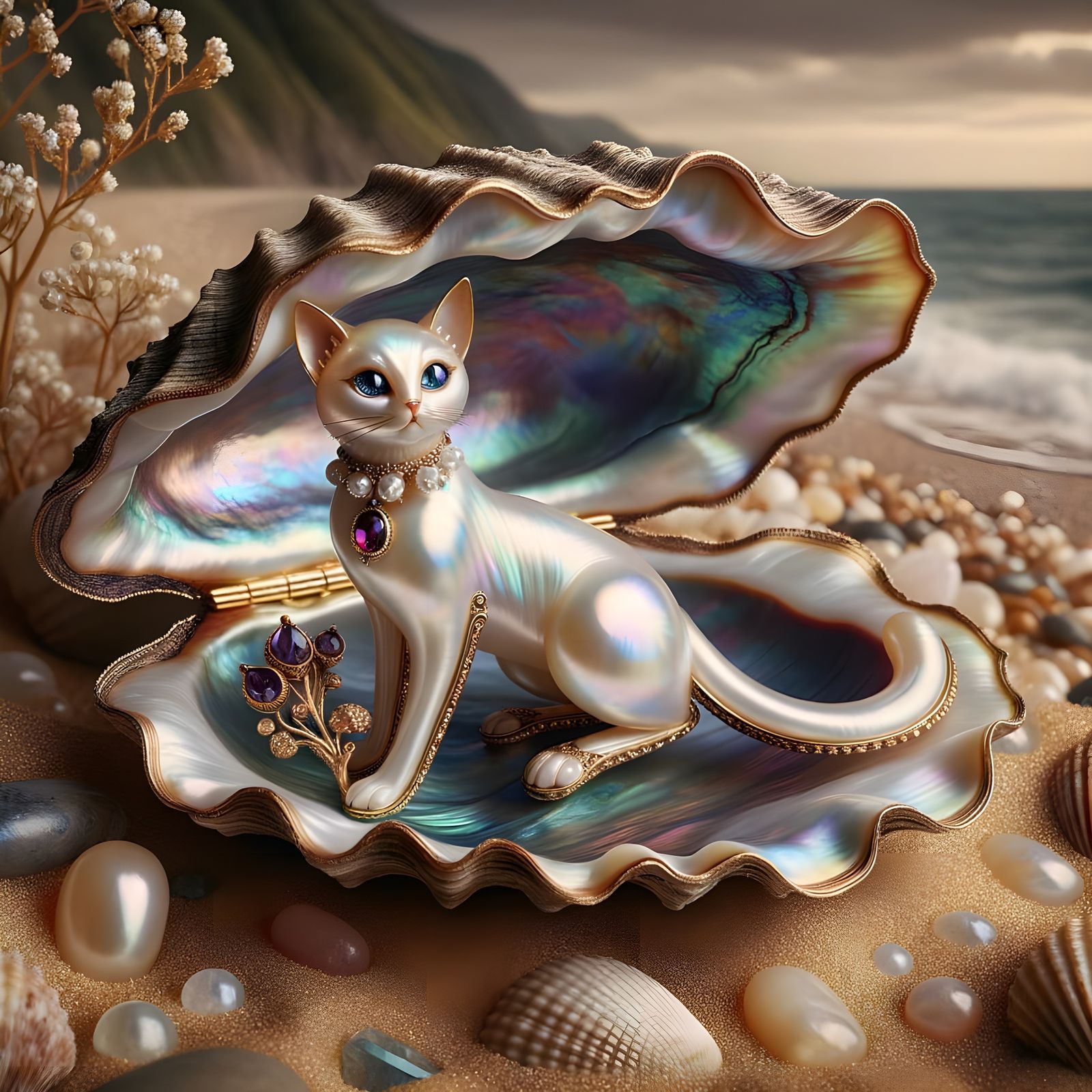 Delicate Pearl Brooch in Murex Shell