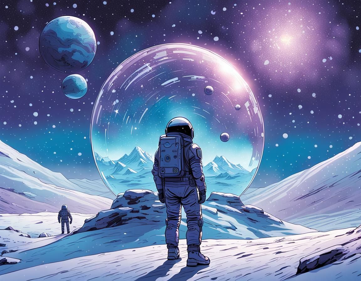 Transparent Martian Station Under Starry Sky in Comic Style