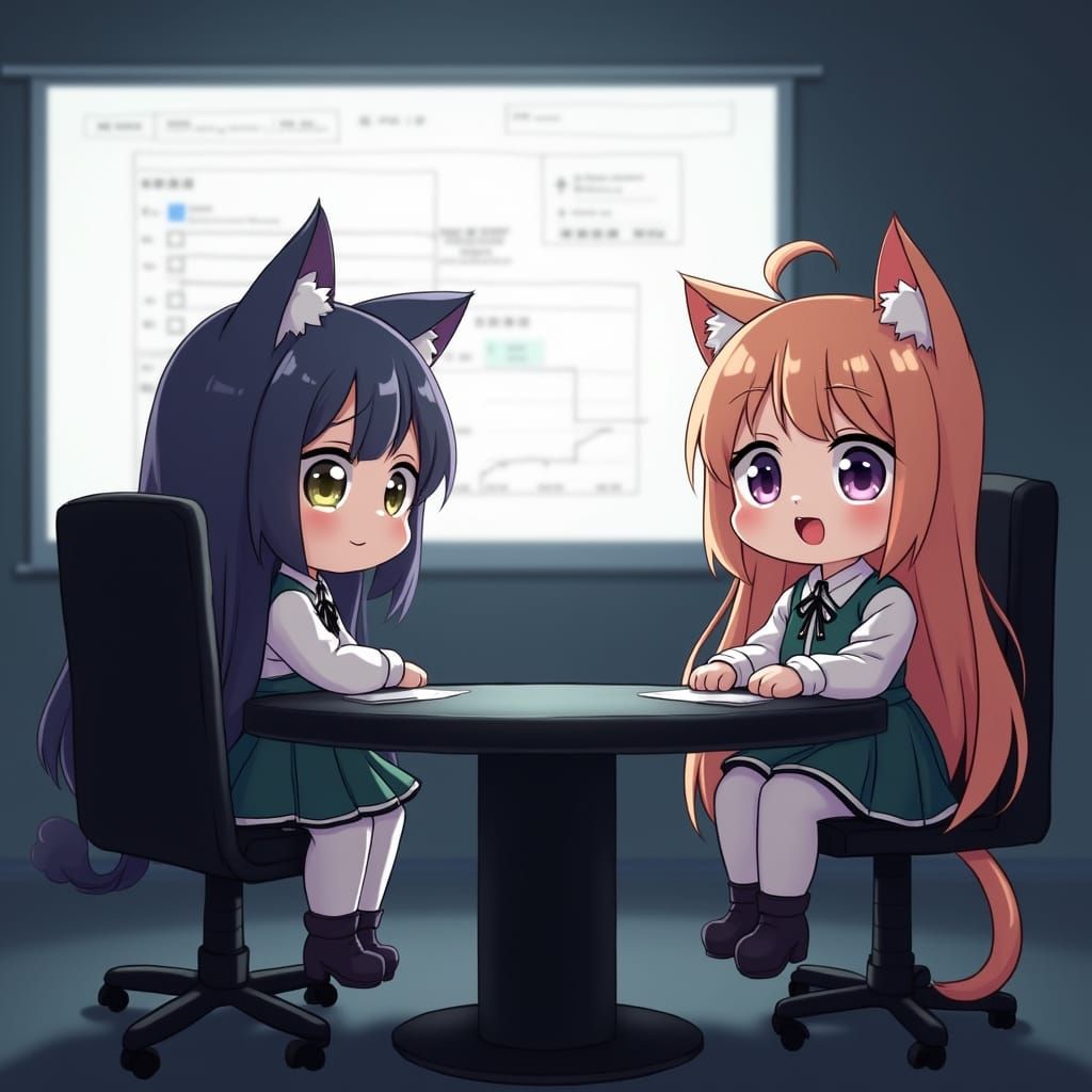 Chibi Anime Catgirls Present in Corporate Meeting