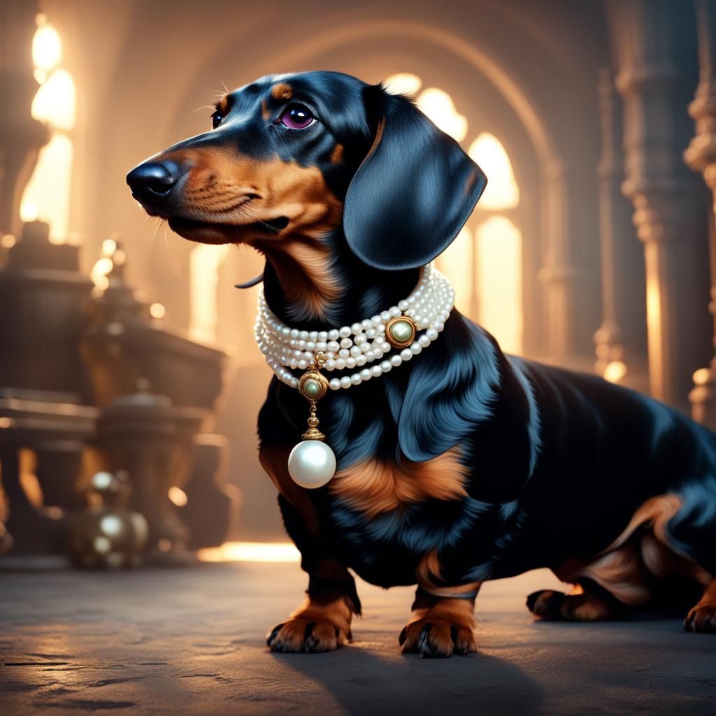 Dachshund with Pearl Collar: Fantasy Concept Art