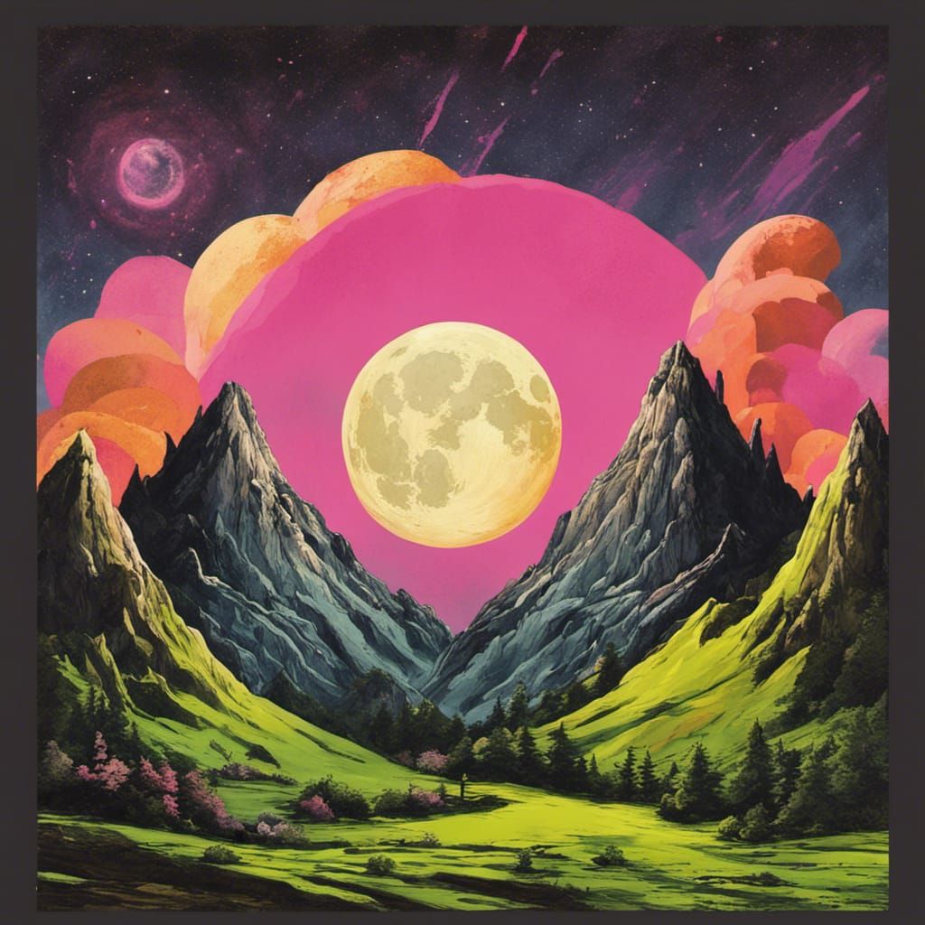 Moonlit Mountain in Funky 70s Style