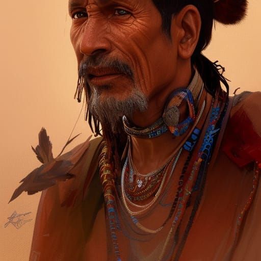 Tribal Man Portrait in Art Nouveau Style