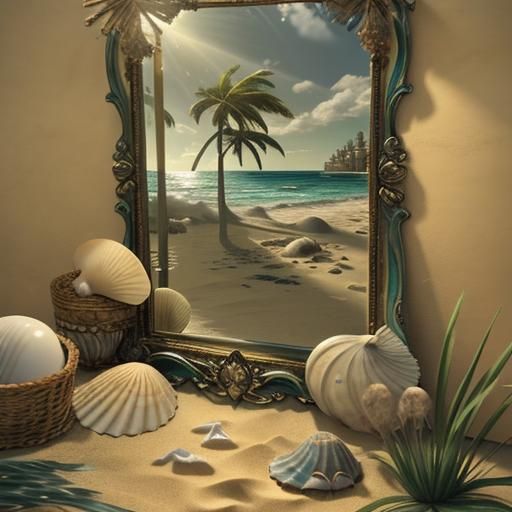 Ethereal Seascape with Palms and Sunrays